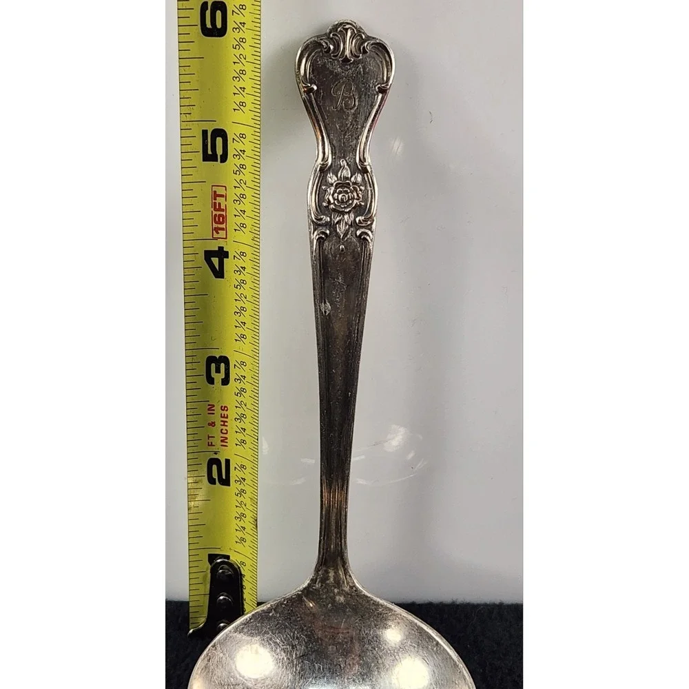 Vintage Old Company Plate Signature Rose Gravy Ladle Silverplate Monogram B